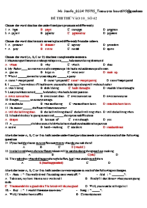 Đề thi thử vào Lớp 10 THPT môn Tiếng Anh - Đề số 42 - Ms. Jenifer (Có đáp án)